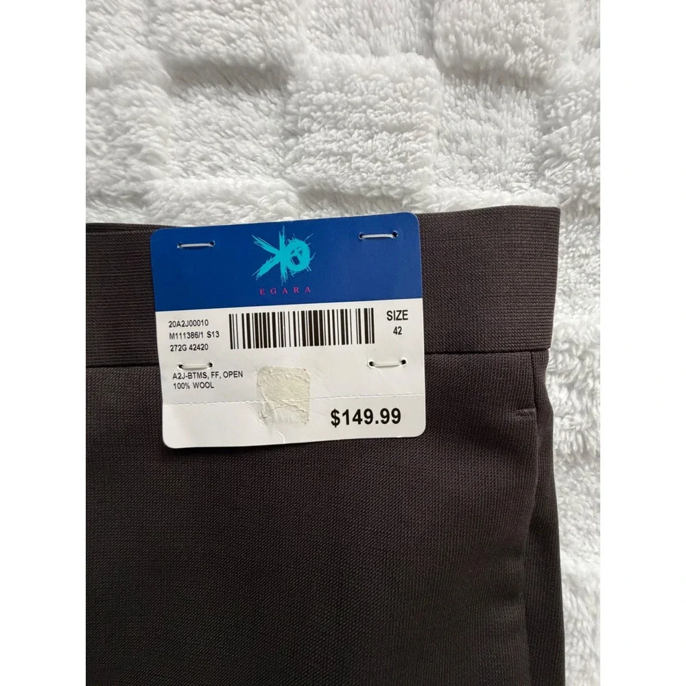 NWT- Egara Mens 42W 100% Wool Dress Pants Brown Flat Front Unfinished Hem